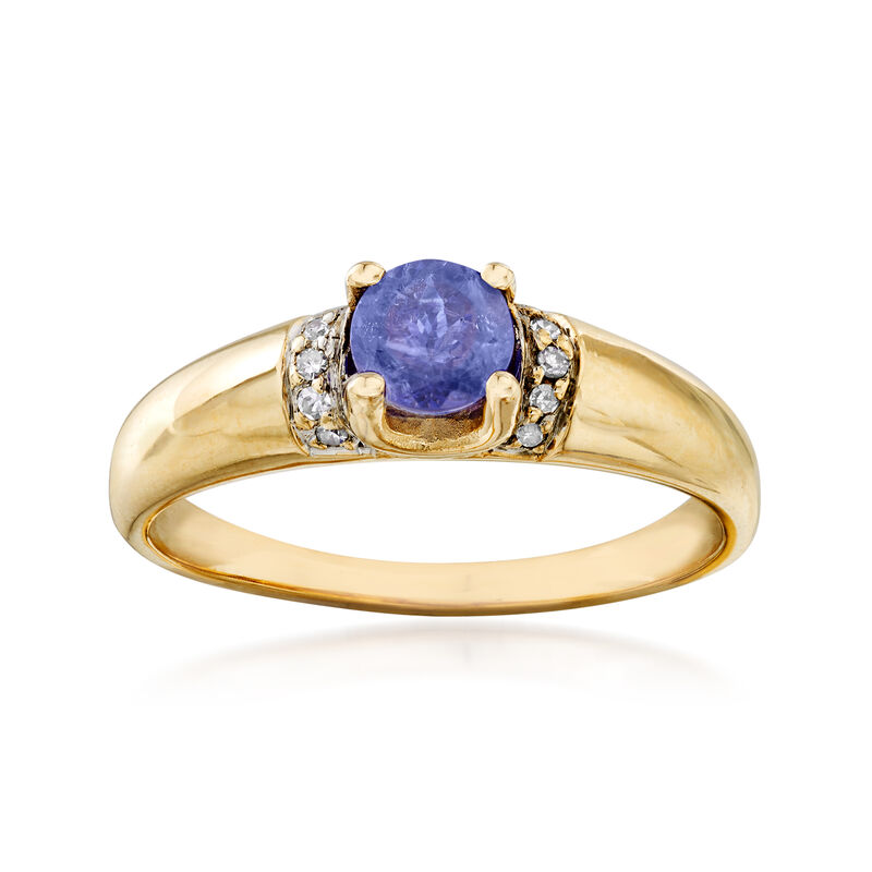 C. 1980 Vintage .55 Carat Tanzanite Ring with Diamond Accents in 14kt Yellow Gold. Size 7 image number 0