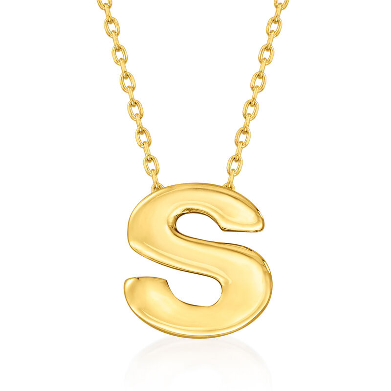 "S" - 14kt Yellow Gold Mini Initial Necklace. 17" image number 0