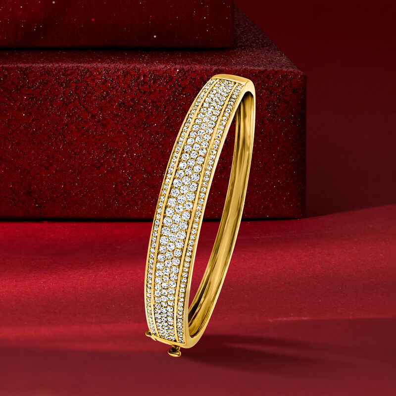 3.00 ct. t.w. Pave Diamond Bangle Bracelet in 18kt Gold Over Sterling image number 2