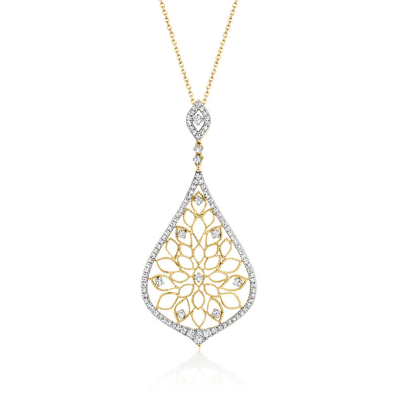 .80 ct. t.w. Diamond Openwork Pendant Necklace in 18kt Gold Over Sterling. 18&quot; image number 0
