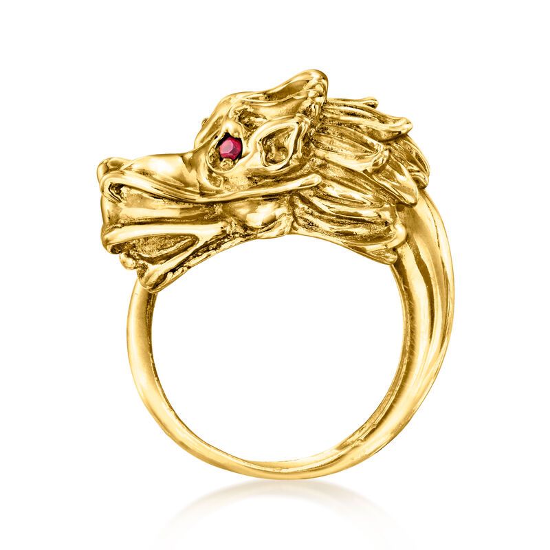 C. 1980 Vintage 18kt Yellow Gold Dragon Ring with Rubies. Size 6.5
