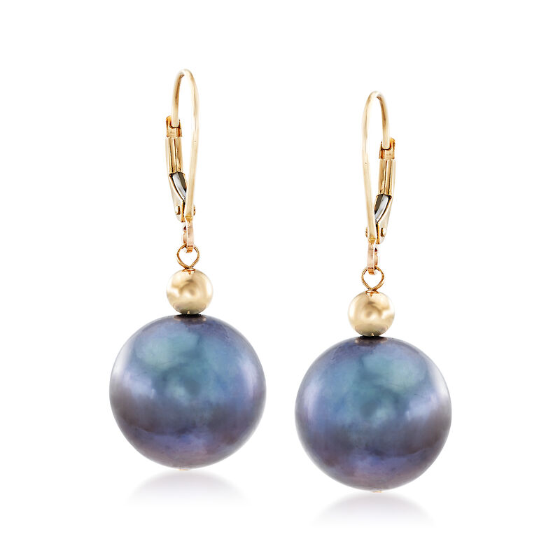 13-14mm Black Cultured Pearl Drop Earrings in 14kt Yellow Gold image number 0
