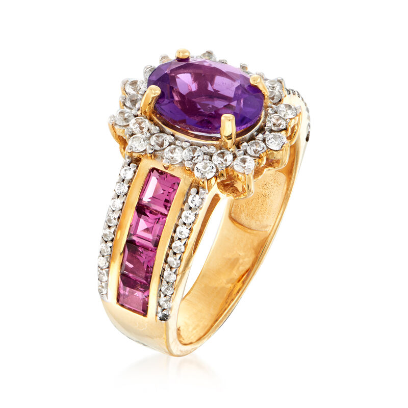 1.90 Carat Amethyst and 1.50 ct. t.w. Multi-Gem Ring in 18kt Gold Over Sterling image number 2