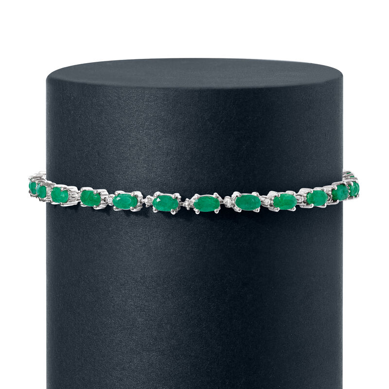 8.00 ct. t.w. Emerald Bracelet with Diamonds in Sterling Silver image number 2
