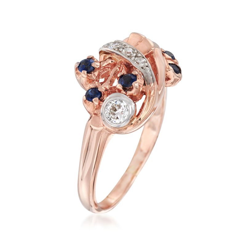 C. 1940 Vintage .18 ct. t.w. Sapphire and .17 ct. t.w. Diamond Spray Ring in 14kt Two-Tone Gold. Size 6 image number 2