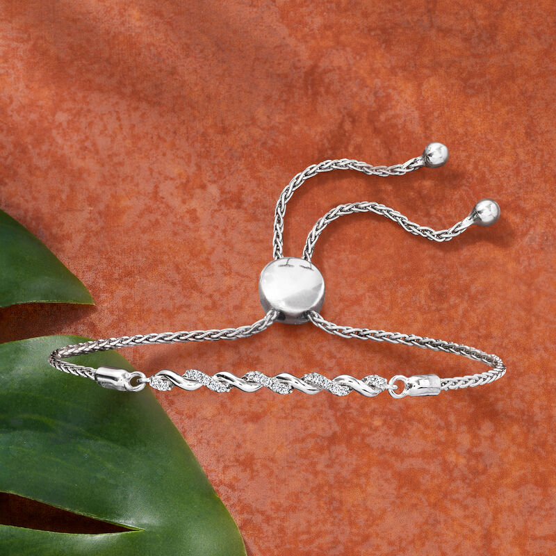 .10 ct. t.w. Diamond Twisted Bolo Bracelet in Sterling Silver  image number 2