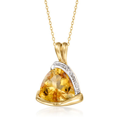 C. 1980 Vintage 6.00 Carat Citrine Pendant Necklace with Single Diamond in 10kt Yellow Gold