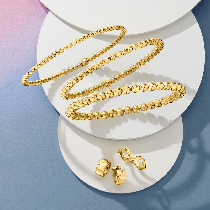 Italian 4mm 18kt Gold Over Sterling Bead Stretch Bracelet image number 2