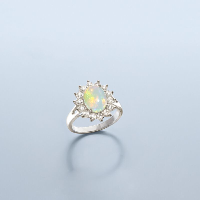 Opal and .90 ct. t.w. White Zircon Ring in Sterling Silver image number 3