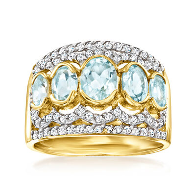 2.00 ct. t.w. Aquamarine Ring with .90 ct. t.w. White Zircon in 18kt Gold Over Sterling