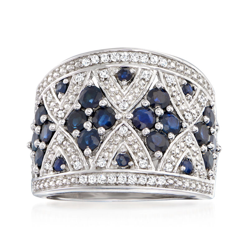 1.50 ct. t.w. Sapphire and .21 ct. t.w. Diamond Wide Ring in Sterling Silver image number 0