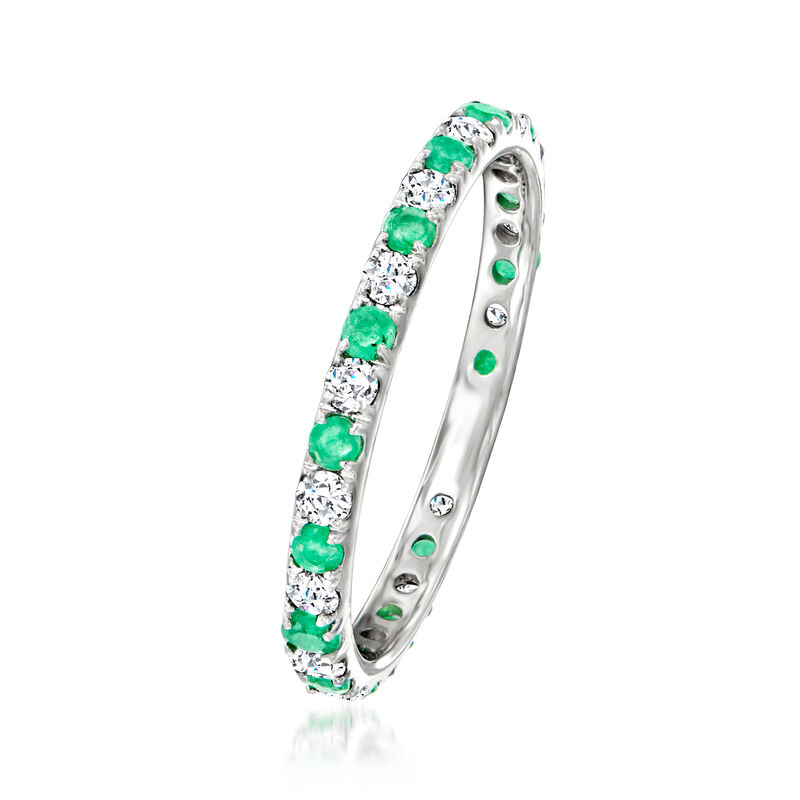 .40 ct. t.w. Emerald and .50 ct. t.w. Diamond Eternity Band in 14kt White Gold image number 2