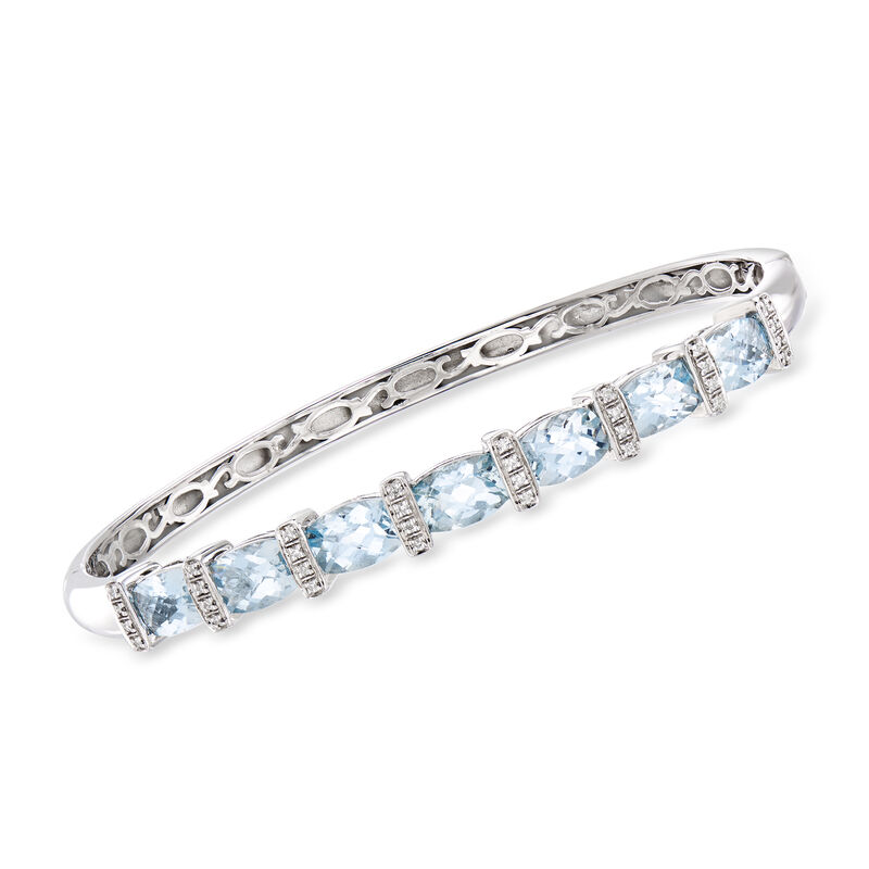 5.45 ct. t.w. Aquamarine Bangle Bracelet with Diamond Accents in Sterling Silver image number 0