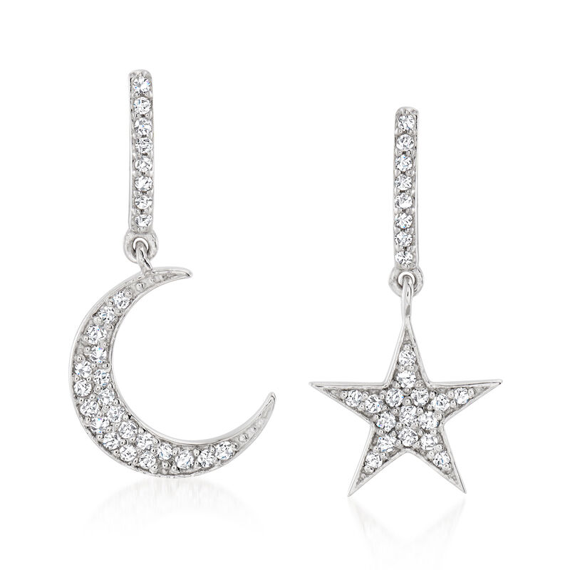 .29 ct. t.w. White Topaz Star and Moon Mismatched Drop Earrings in Sterling Silver. 3/4&quot; image number 0