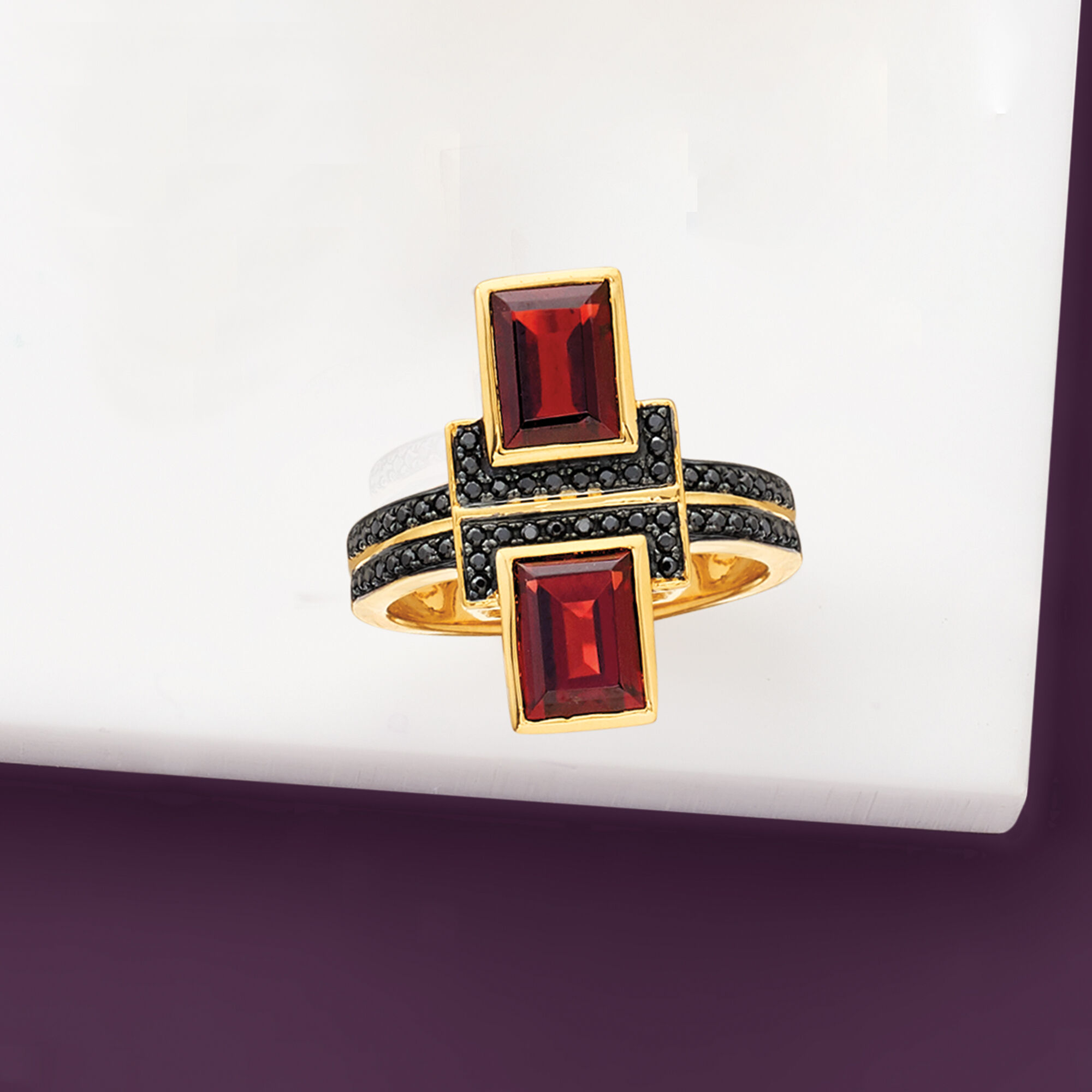 2.40 ct. t.w. Garnet and .10 ct. t.w. Black Spinel Ring in 2.40 ct. t.w. Garnet and .10 ct. t.w. Black Spinel Ring in