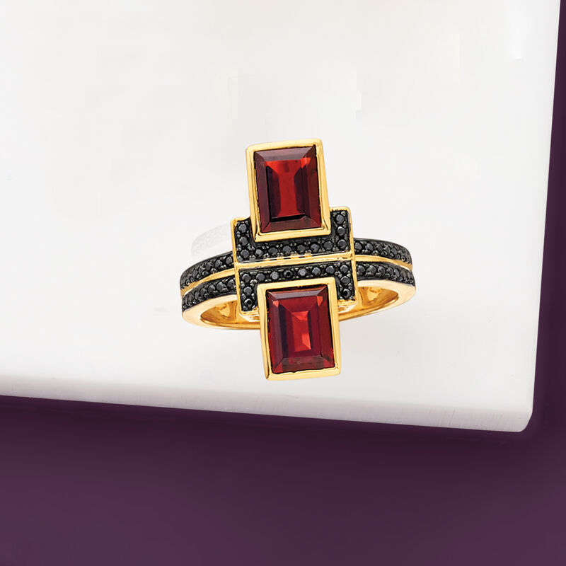 2.40 ct. t.w. Garnet and .10 ct. t.w. Black Spinel Ring in 18kt Gold Over Sterling image number 4
