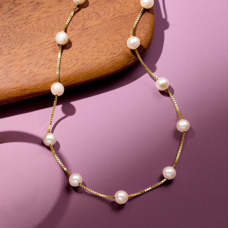 6-6.5mm Cultured Pearl Station Necklace in 18kt Gold Over Sterling image number 4