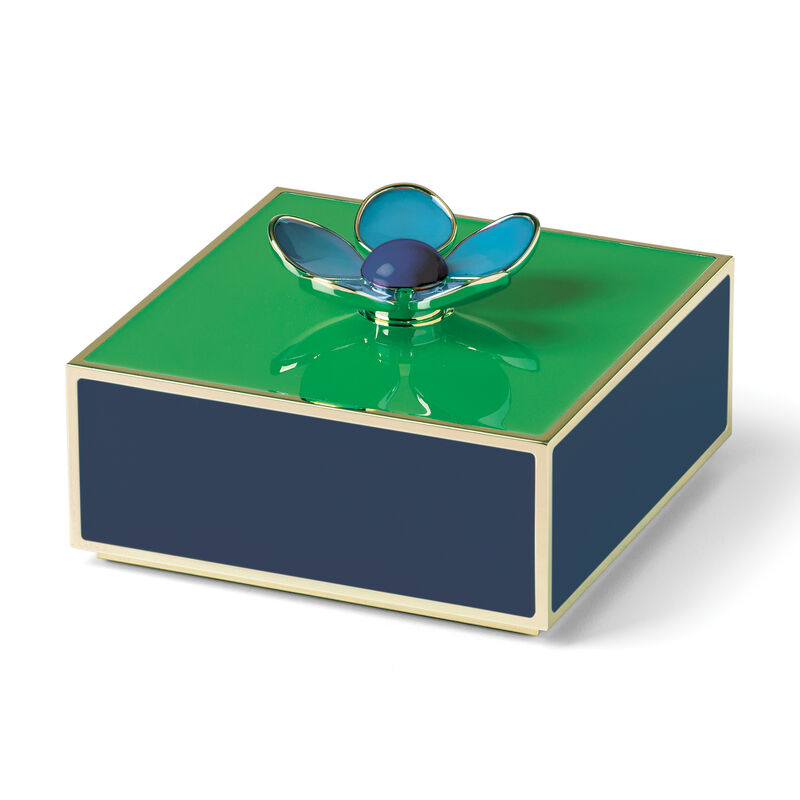 Kate Spade New York Green and Navy Enamel Floral Covered Box image number 0