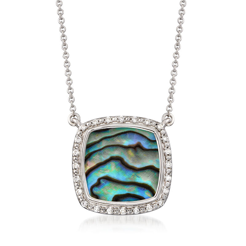 Abalone Shell Frame Necklace with Diamond Accents in Sterling Silver. 16.5&quot; image number 1