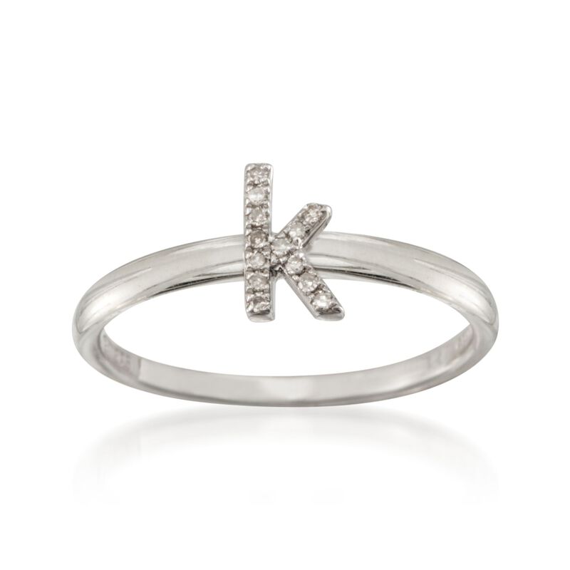 Diamond Accent Mini Initial "K" Ring in Sterling Silver. Size 5 image number 0