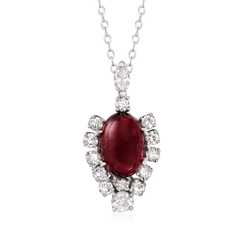 C. 1970 Vintage Pink Tourmaline and 1.20 ct. t.w. Diamond Pendant Necklace in 14kt White Gold. 18&quot; image number 1