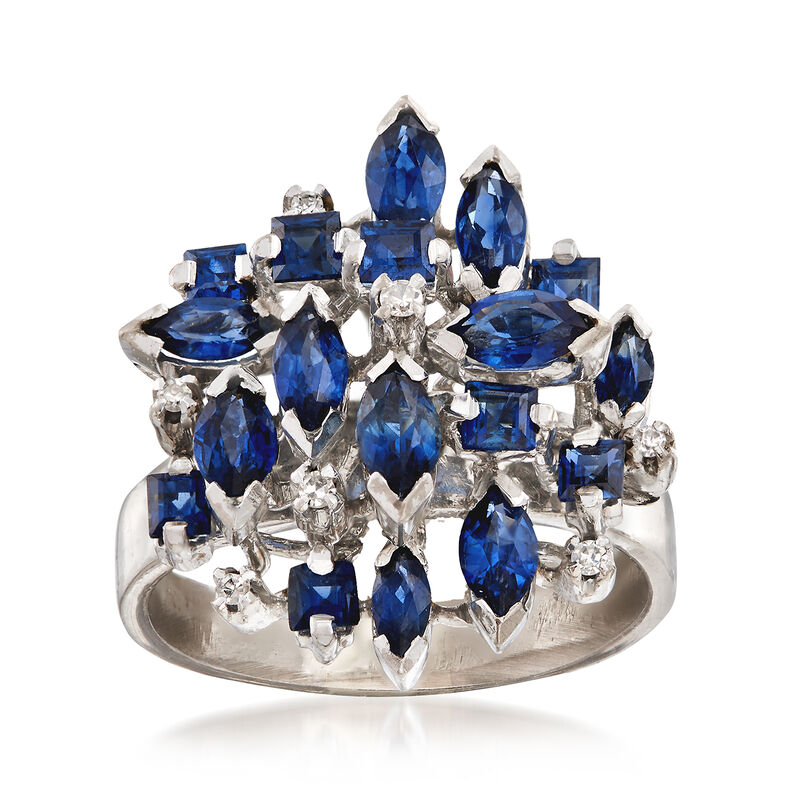 C. 1970 Vintage 3.00 ct. t.w. Sapphire Cluster Ring with Diamond Accents in 18kt White Gold. Size 8.5 image number 0