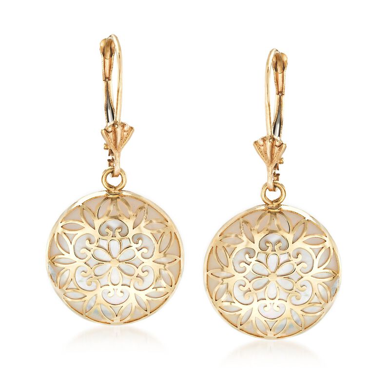 Mother-Of-Pearl Overlay Earrings in 14kt Yellow Gold image number 0