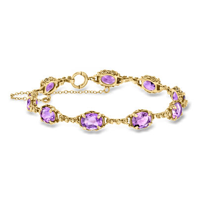 C. 1960 Vintage 14.85 ct. t.w. Amethyst Link Bracelet in 14kt Yellow Gold