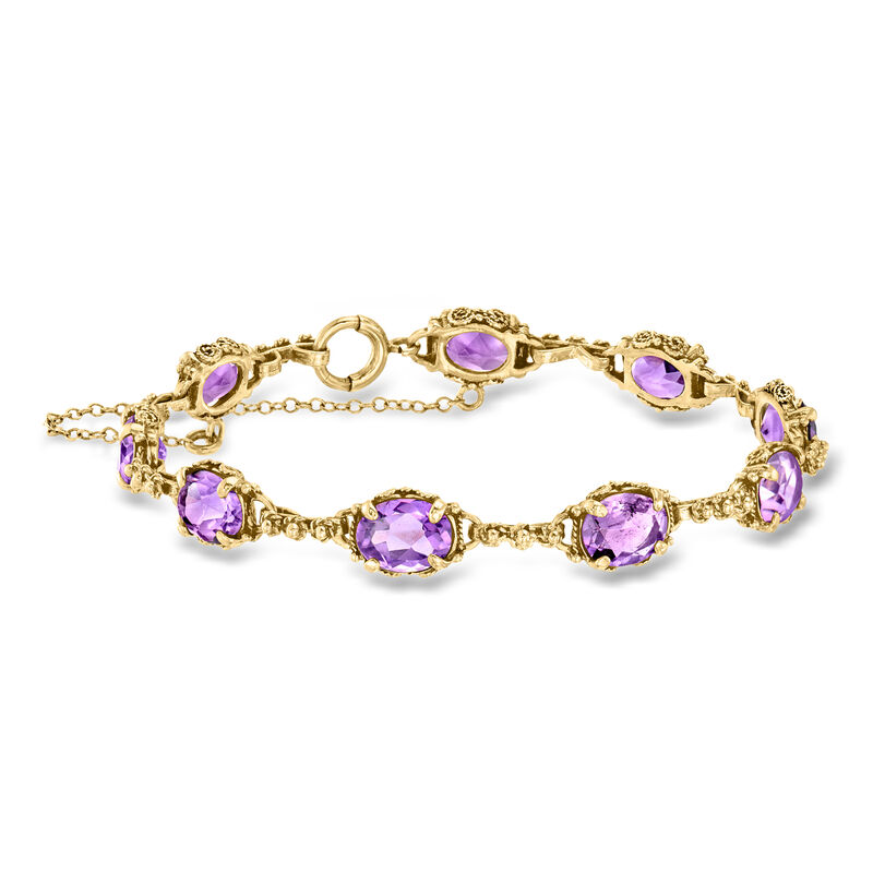 C. 1960 Vintage 14.85 ct. t.w. Amethyst Link Bracelet in 14kt Yellow Gold. 7.5" image number 0