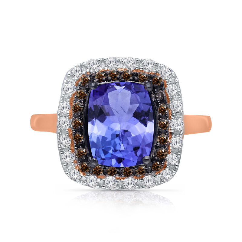 2.00 Carat Tanzanite and .39 ct. t.w. Brown and White Diamond Ring in 14kt Rose Gold image number 0