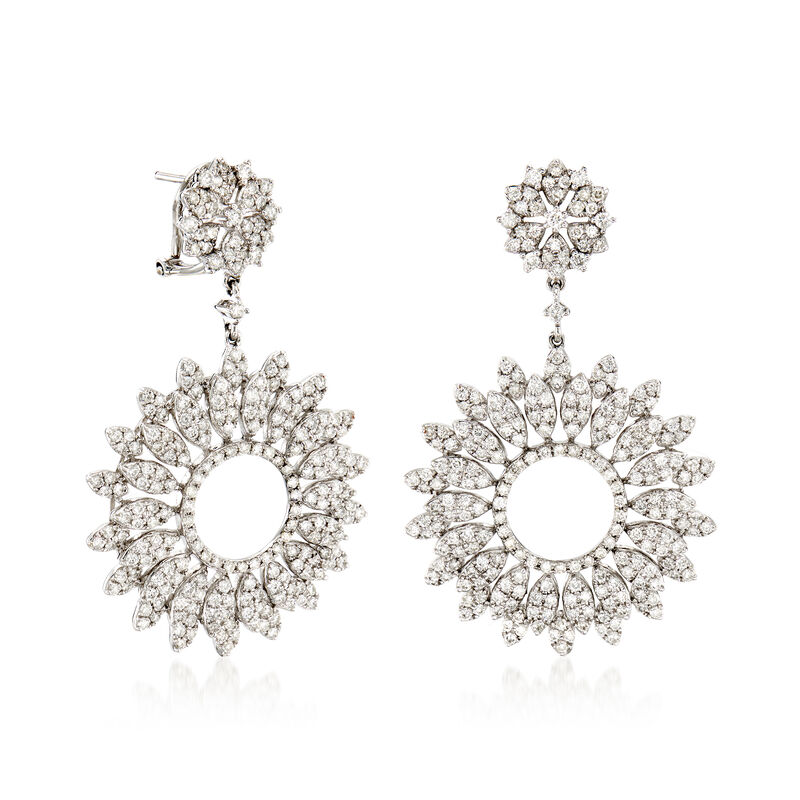 3.90 ct. t.w. Diamond Floral Drop Earrings in 18kt White Gold image number 2
