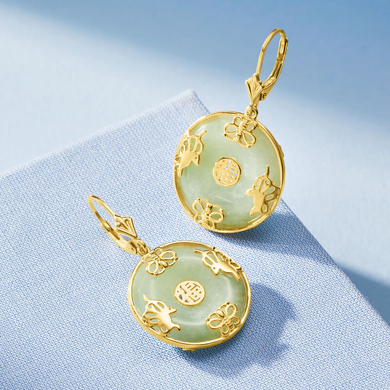 Jade &quot;Good Fortune&quot; Butterfly Drop Earrings in 18kt Gold Over Sterling image number 3