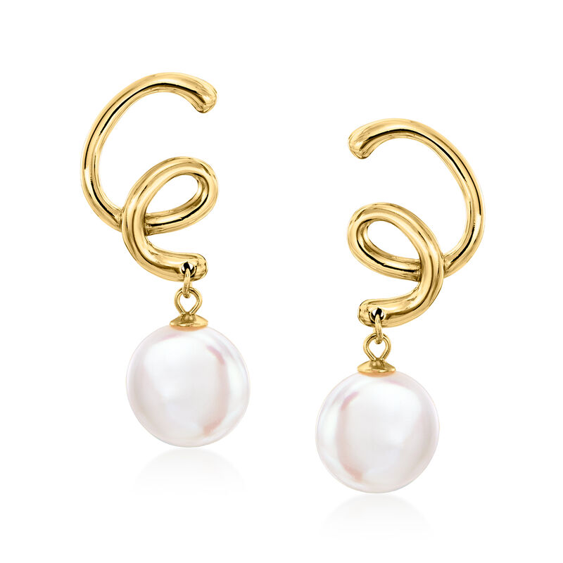 5-13mm Cultured Coin Pearl Coiled Drop Earrings in 18kt Gold Over Sterling image number 0