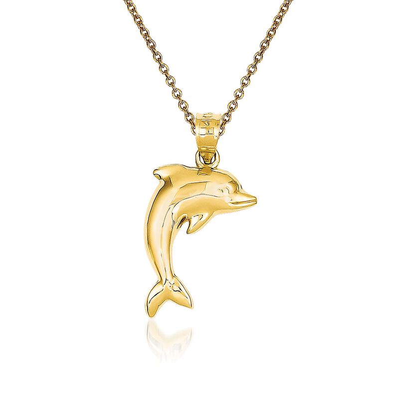 14kt Yellow Gold Dolphin Pendant Necklace. 18&quot; image number 0