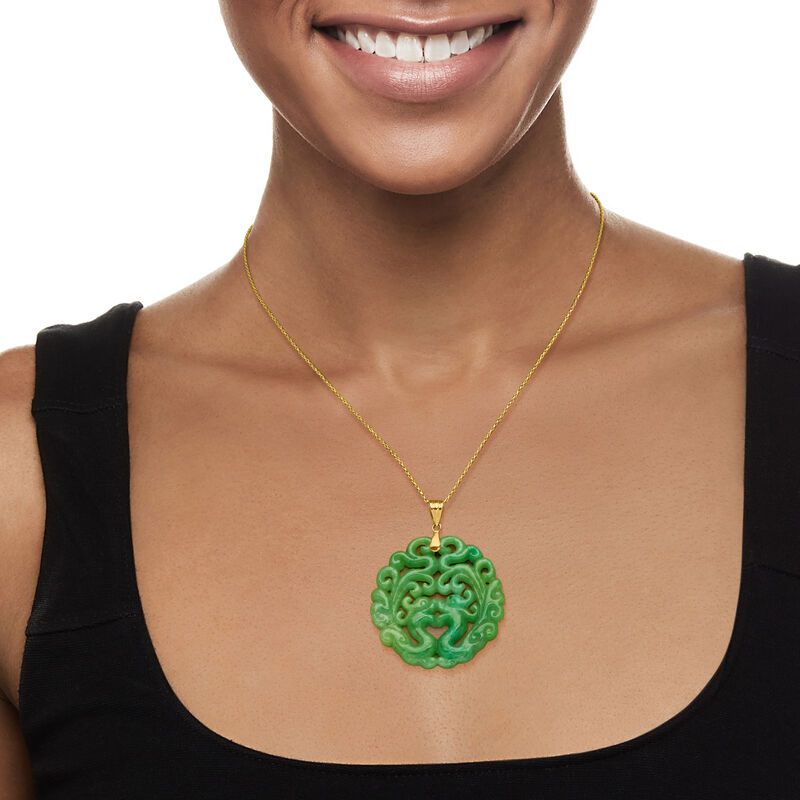 Carved Jade Phoenix Pendant with 14kt Yellow Gold image number 0