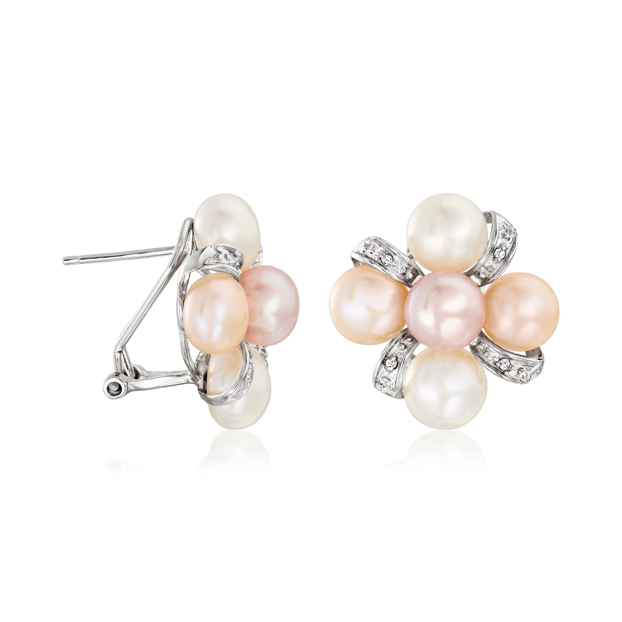 Ross Simons 7 7.5mm Multicolored Cultured Pearl Earrings Diamond Accents