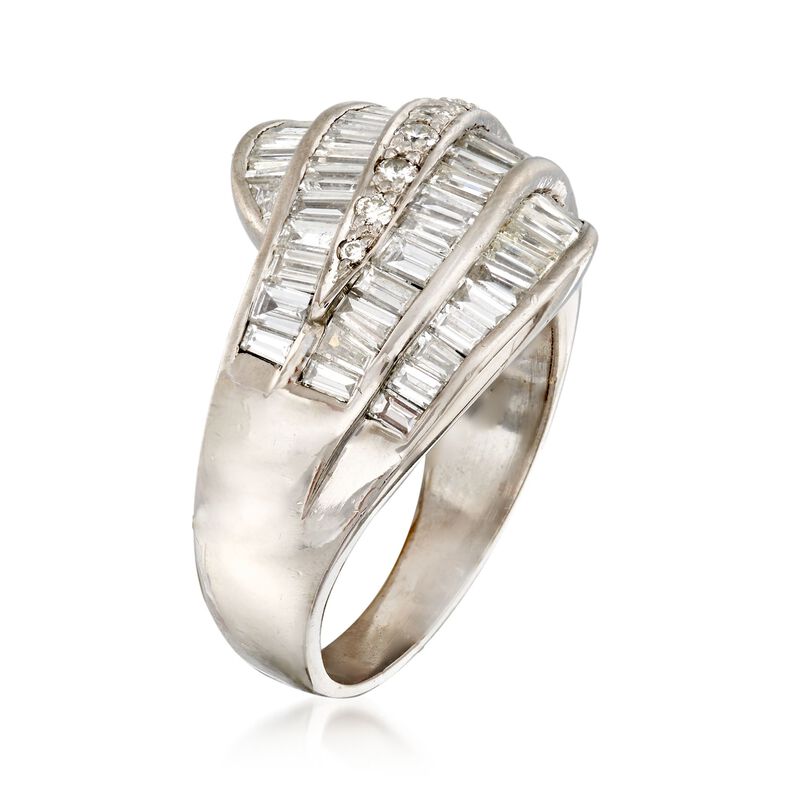 C. 1990 Vintage 2.40 ct. t.w. Baguette and Round Diamond Wave Ring in 18kt White Gold. Size 7 image number 2