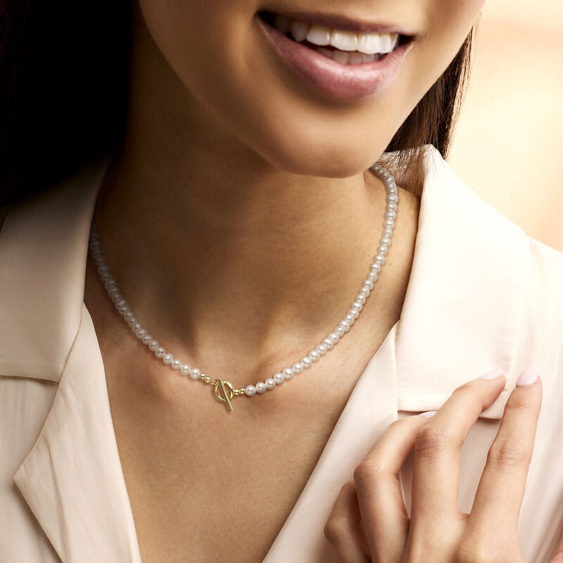 4-5mm Cultured Pearl Toggle Necklace with 14kt Yellow Gold image number 1