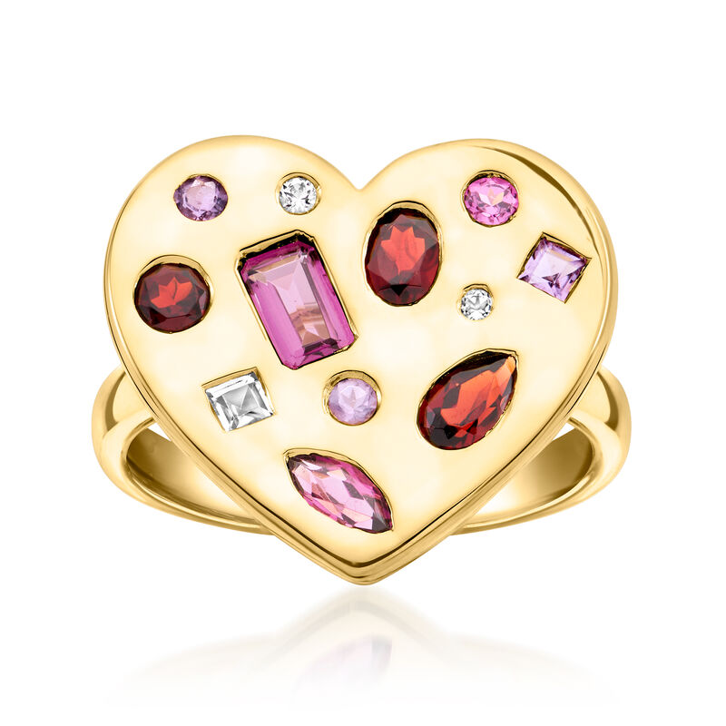 1.24 ct. t.w. Multi-Gemstone Heart Ring in 18kt Gold Over Sterling image number 0