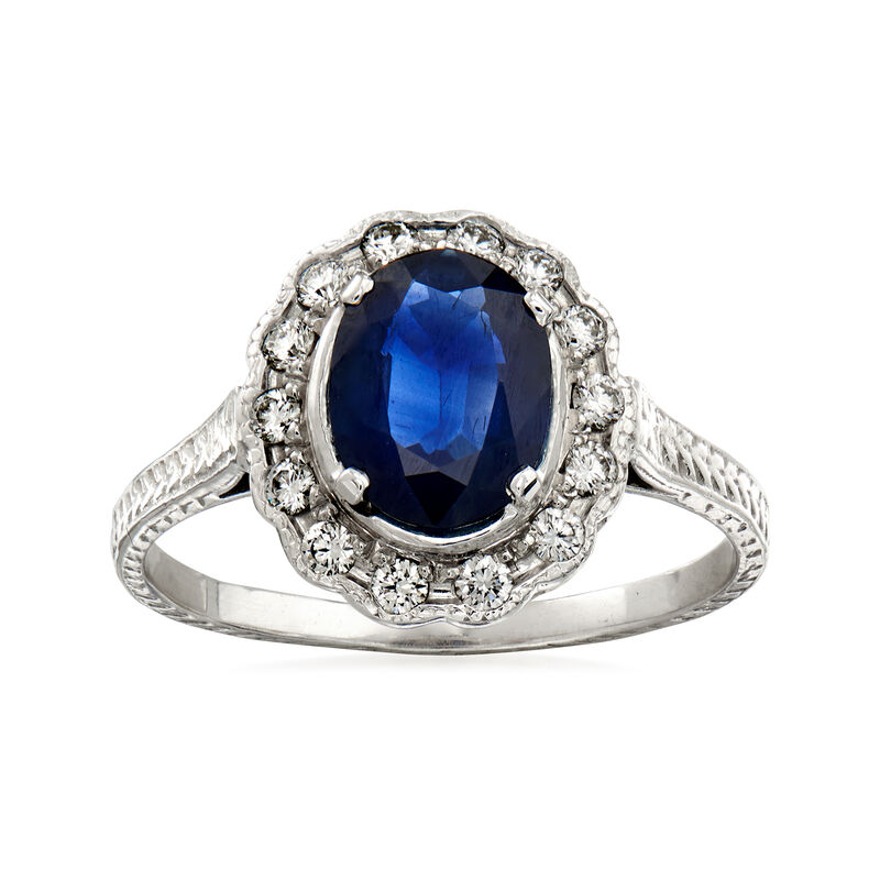 C. 1990 Vintage 1.26 Carat Sapphire and .25 ct. t.w. Diamond Ring in 14kt White Gold. Size 6 image number 0