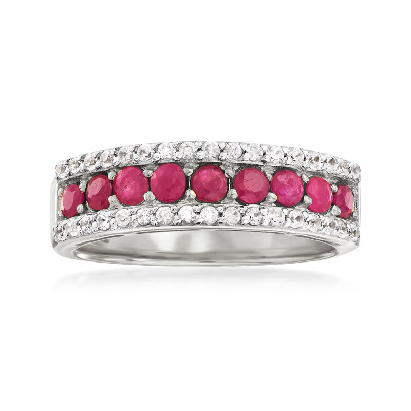 1.30 ct. t.w. Ruby and .30 ct. t.w. White Zircon Ring in Sterling Silver image number 0