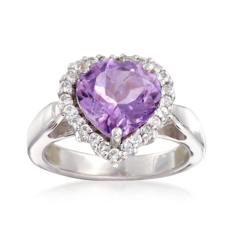 2.80 Carat Amethyst and .40 ct. t.w. White Topaz Heart Ring in Sterling Silver image number 0