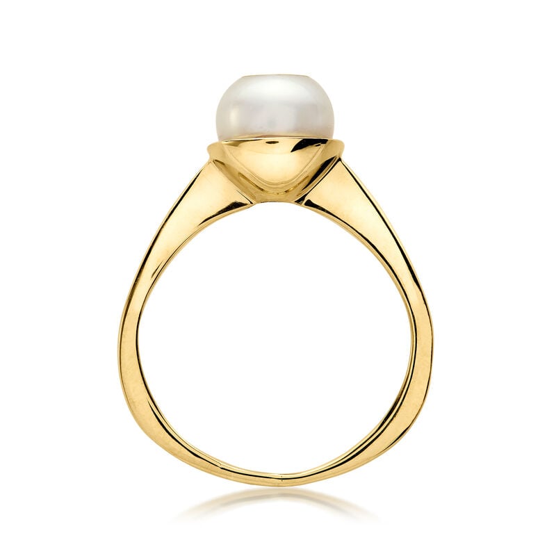 C. 1980 Vintage 7.5mm Cultured Pearl and .10 Carat Diamond Inlay Ring in 14kt Yellow Gold. Size 8 image number 3