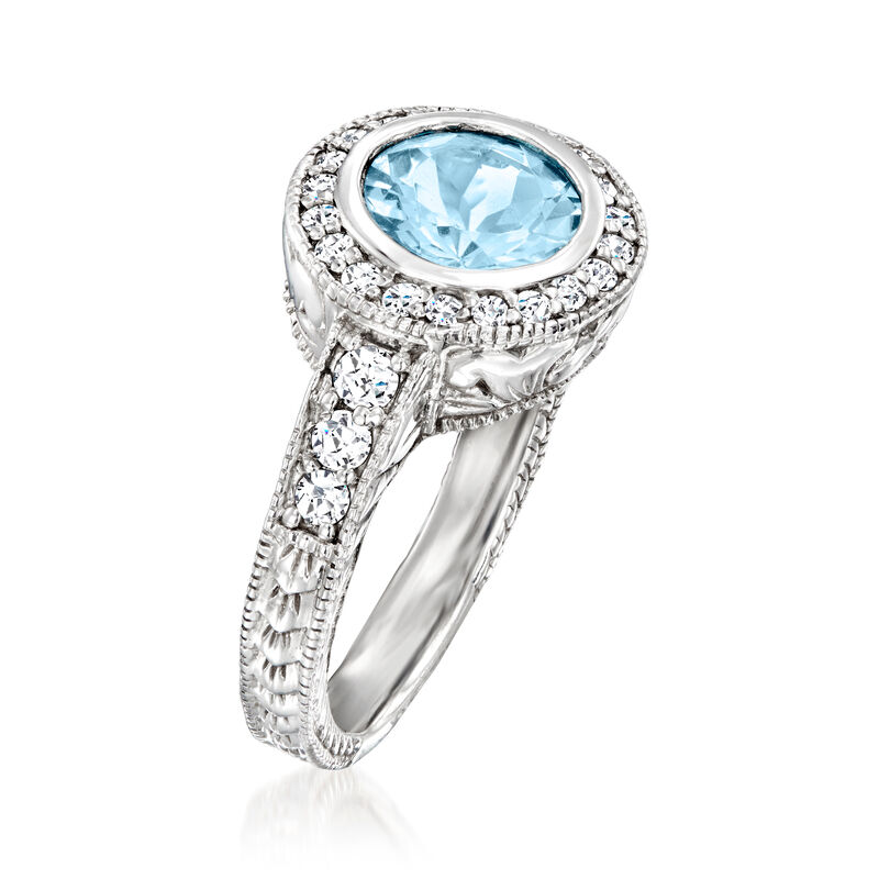 2.00 Carat Aquamarine and .50 ct. t.w. Diamond Halo Ring in 14kt White Gold. Size 7 image number 2