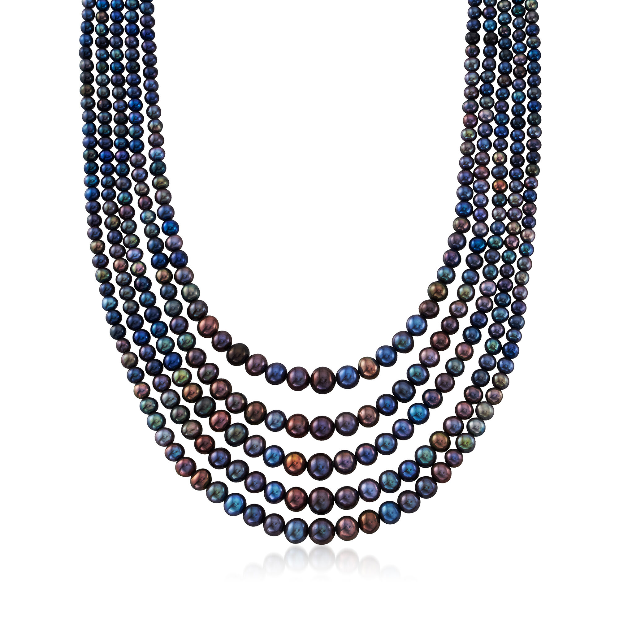 4-8.5mm Black Cultured Pearl Five-Strand Necklace in Sterling