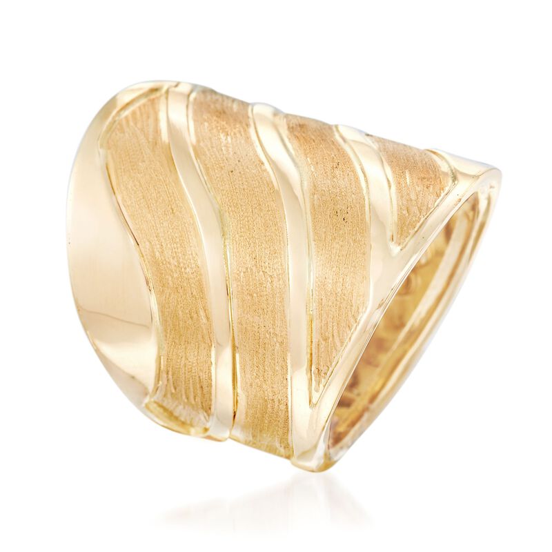 Italian 18kt Yellow Gold Satin-Finished and Polished Wave Ring. Size 5 image number 2