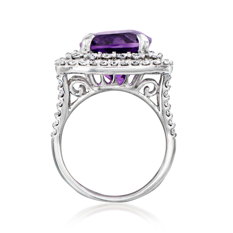 C. 1990 Vintage 10.50 Carat Amethyst and 2.40 ct. t.w. Diamond Cocktail Ring in 14kt White Gold. Size 7 image number 3