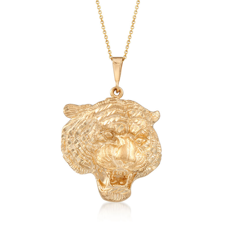 14kt Yellow Gold Tigers Head Pendant Necklace image number 0