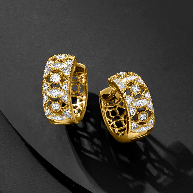 .10 ct. t.w. Diamond Hoop Earrings in 18kt Gold Over Sterling. 1/2&quot; image number 2