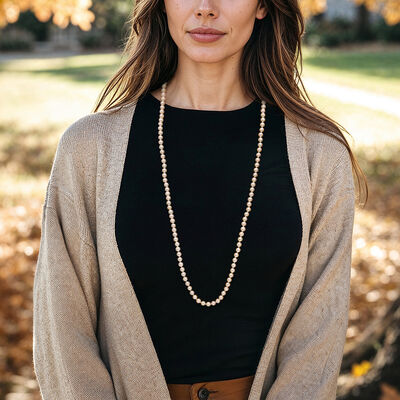 C. 1980 Vintage 6mm Cultured Pearl Necklace with 14kt Yellow Gold